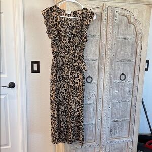 Sienna Sky Leopard Print Tie-Waist Midi Dress - Beige & Black